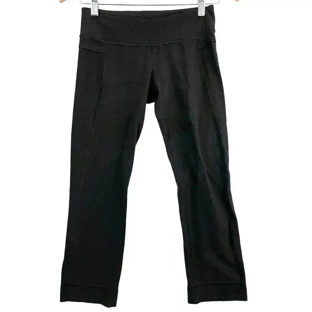 Lululemon Black Cropped Leggings Sz 4 Yoga Activewear Womens Inner‎ Pocket 24"